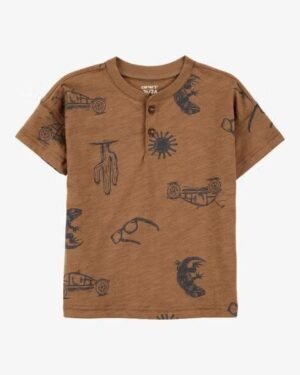 Toddler Desert Print Henley - Brown